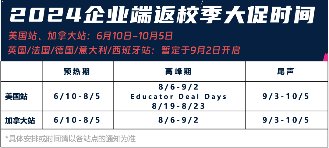 2024年亚马逊返校季活动将于6月-9月举行，请北美、欧洲站卖家尽快提报！